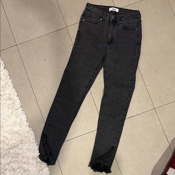 jbd Denim - Black High-Rise Skinny Jeans with Frayed Ankles